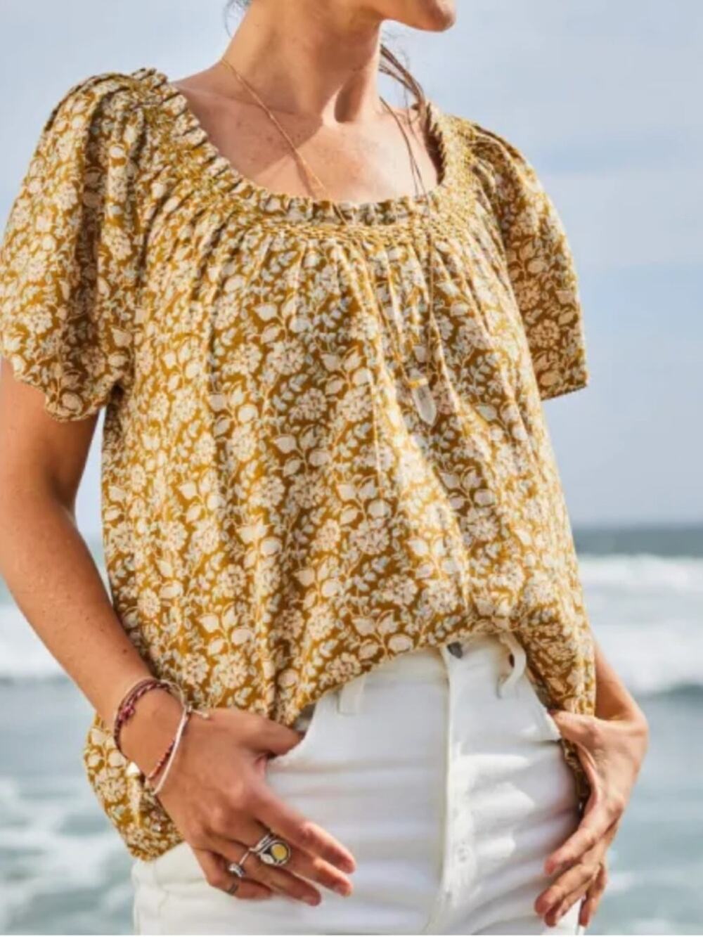 Faherty Annabelle Floral Short Sleeve Top Sz S